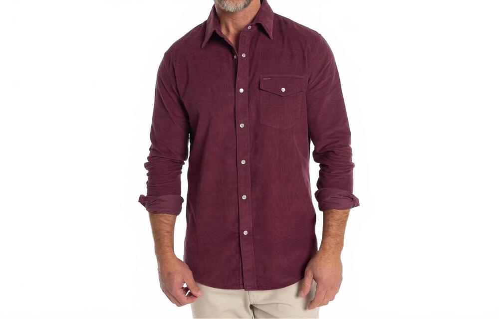 NEW CRIQUET men's corduroy pearl snap shirt in maroon
